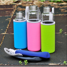 550ml Eco-friendly Glass Water Bottle,BPA-Free Portable Sports Bottle,Leak-proof Stainless Steel Cap Sleeve Drinking bottle